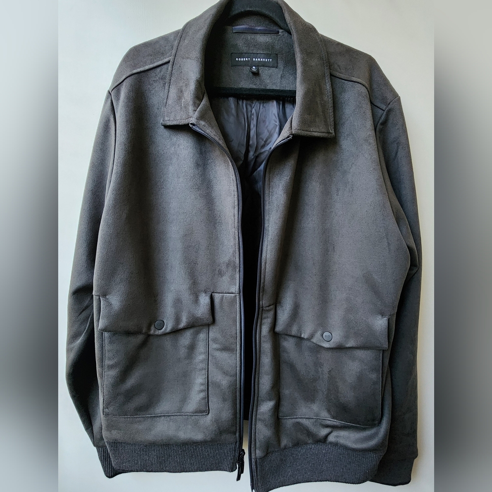 Robert Barakett Men's Charcoal Faux Suede Pilot Jacket XL NWOT Bomber - Picture 2 of 15
